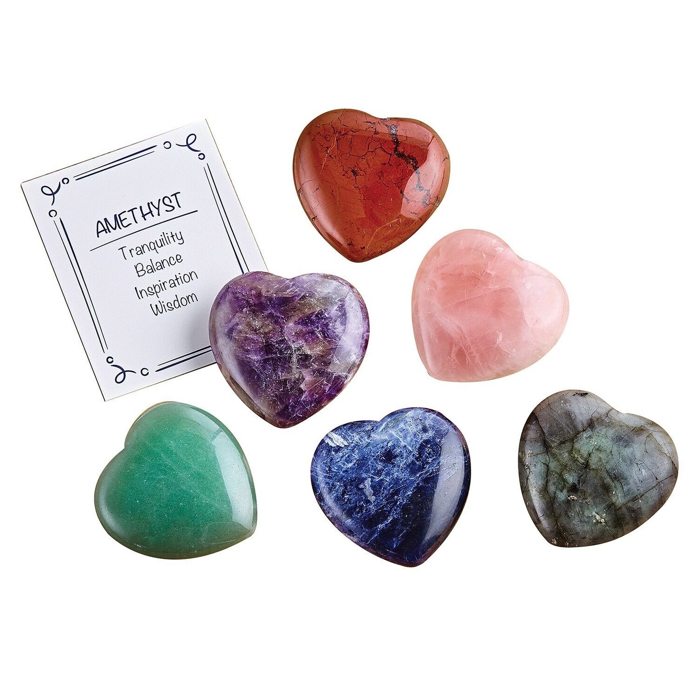 Precious Gem Stone Small Crystal Heart Stones 6 pcs