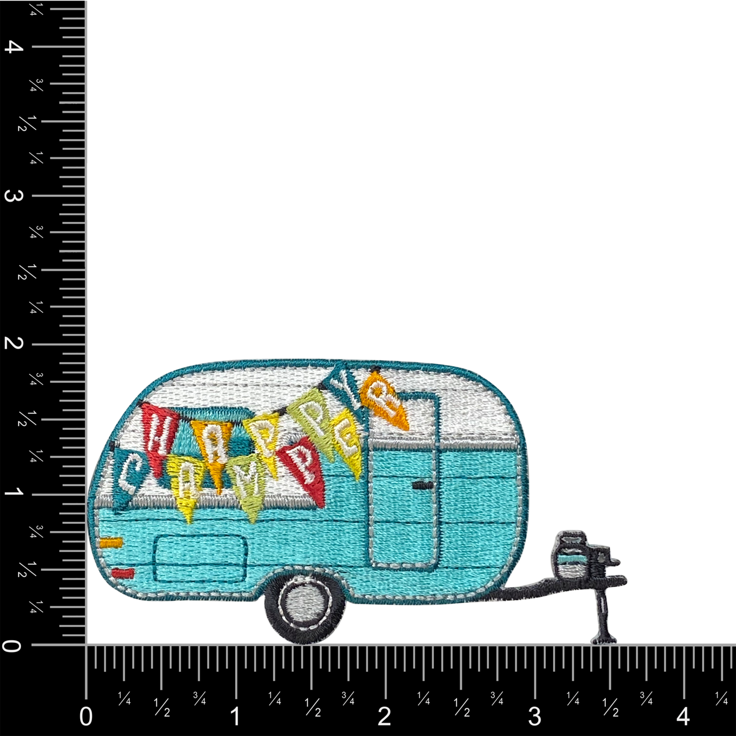 Happy Camper, Recreation, Camping, Vintage Travel Trailer, Forest, Woods, Embroidered Iron on Patch