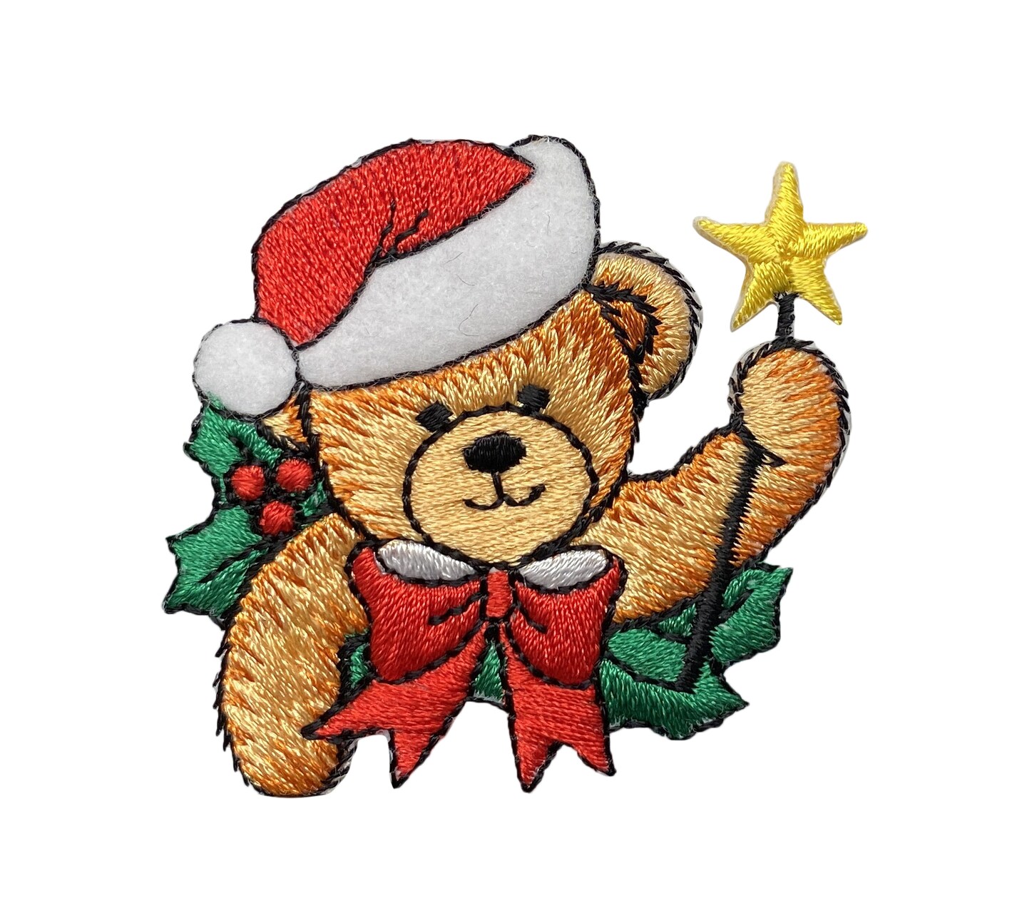 Christmas Teddy Bear, Santa Hat, Star Wand, Embroidered, Iron on Patch