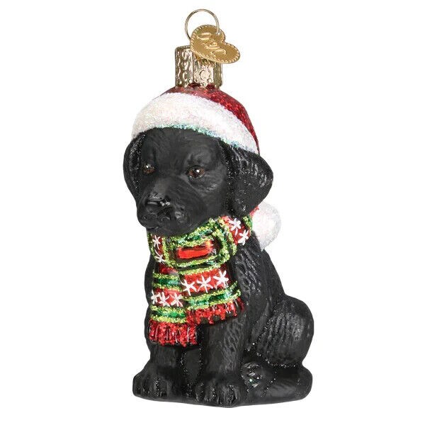 Holiday Black Lab Puppy Glass Ornament