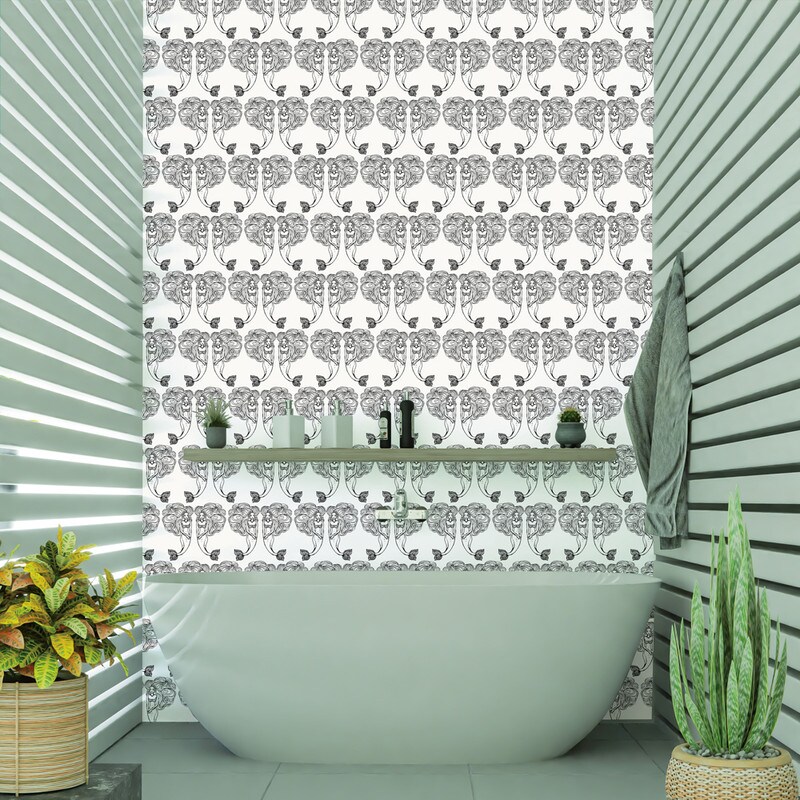 Tempaper Block Print Mermaids Peel and Stick Wallpaper White/Onyx Black