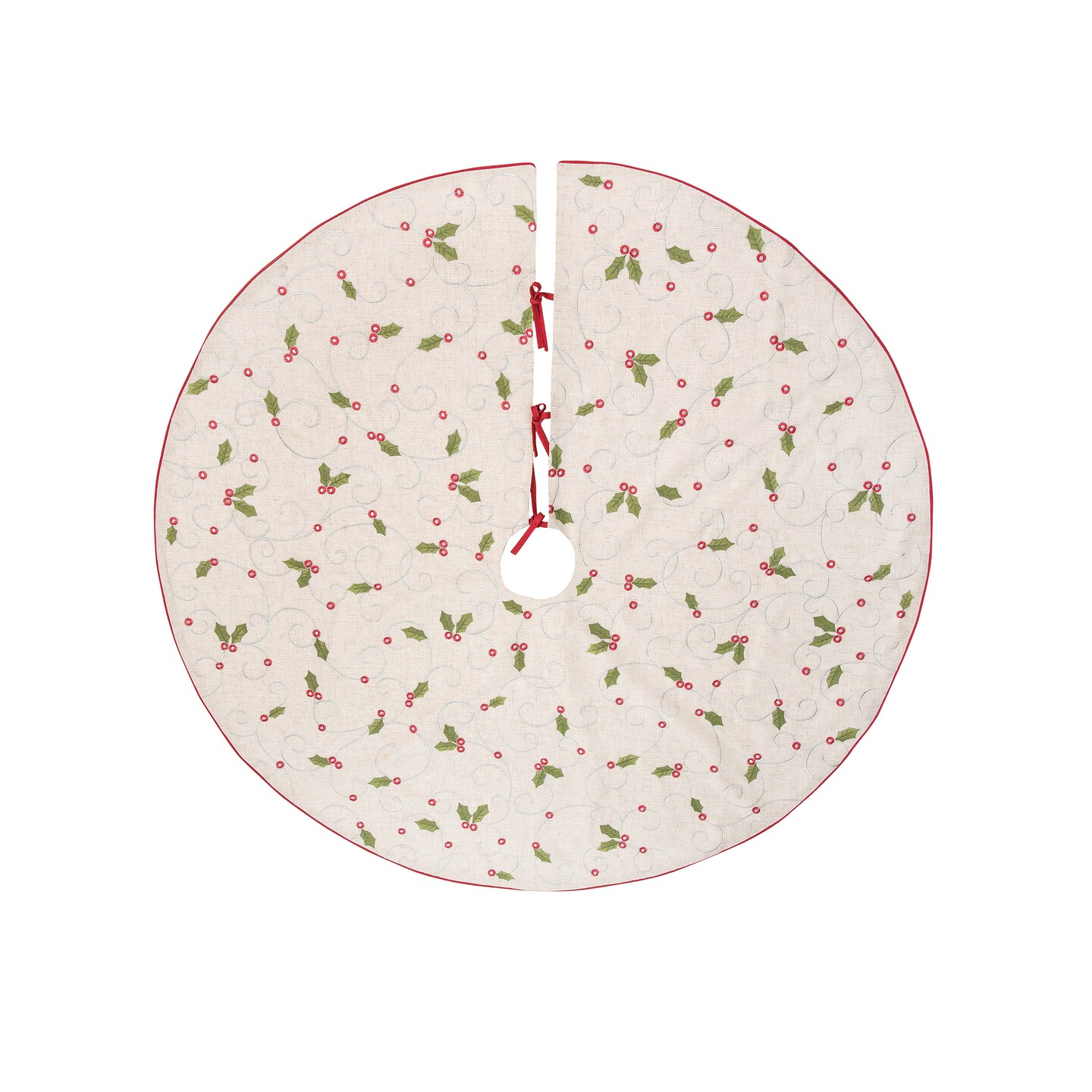 Holly Embroidered Christmas Tree Skirt