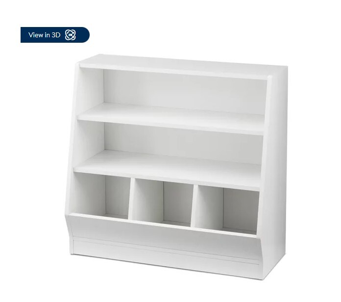 White Kids Bin Storage and Two Shelf Bookcase
