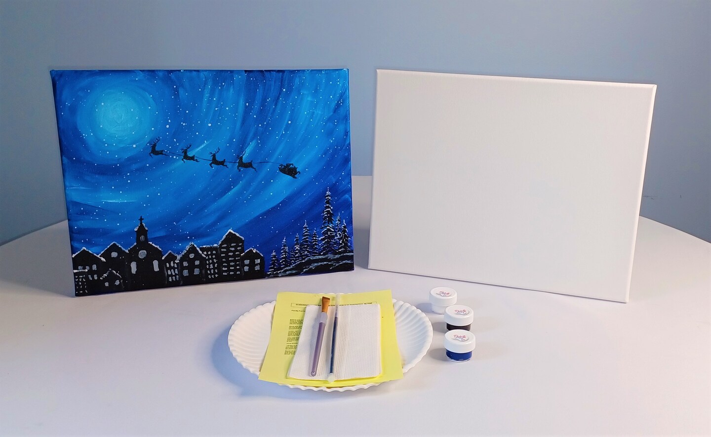 Christmas Paint Kit - Santa&#x27;s Last Stop Acrylic Painting Kit &#x26; Video Lesson, DIY Christmas craft, Art Gift Set, Beginner Painting, Paint At Home, Paint Party