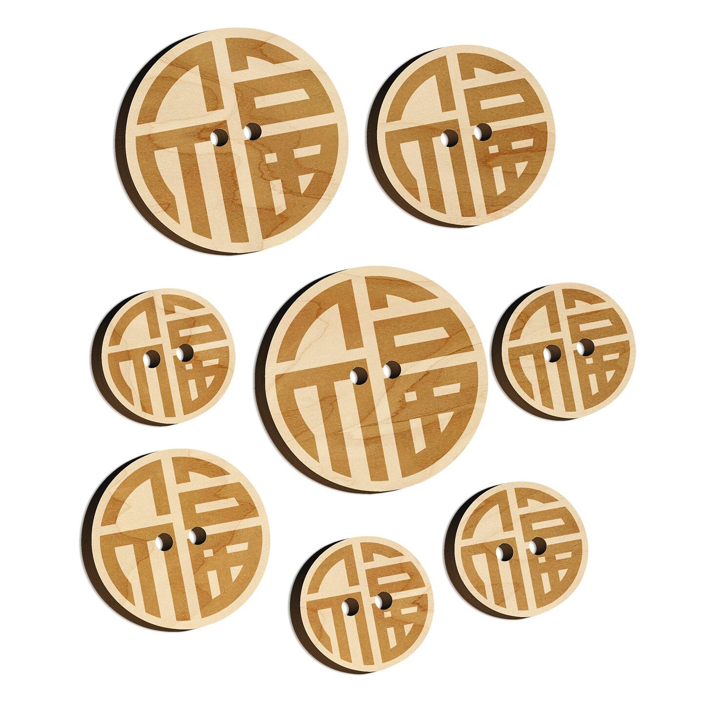 Chinese Symbol Fu Good Luck Wood Buttons for Sewing Knitting Crochet DIY Craft