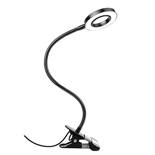 Woputne Desk Clip on Lamp for Reading Home Office, 10 Dimmable Brightness 3 Modes, Ring/ Clamp Light for Bed Headboard, Craft, Computer, Video Call