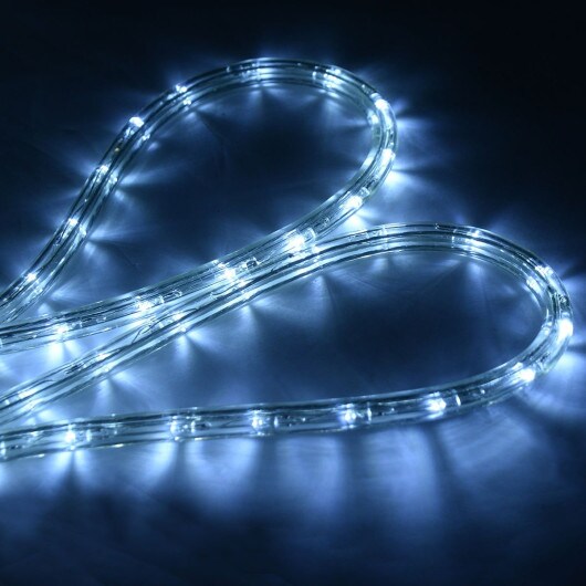 "100ft LED Rope Light, 11 Bulbs/Ft, PVC Tubing, Indoor/Outdoor, Flexible and Cuttable with Connectors