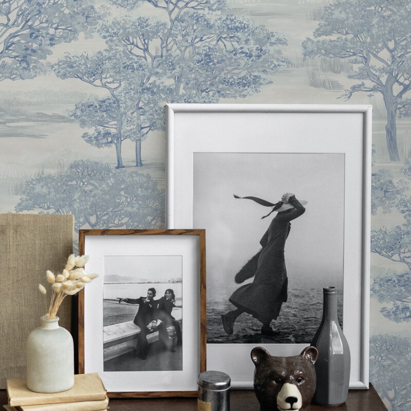 Tempaper Forest Toile Peel and Stick Wallpaper Ice Blue