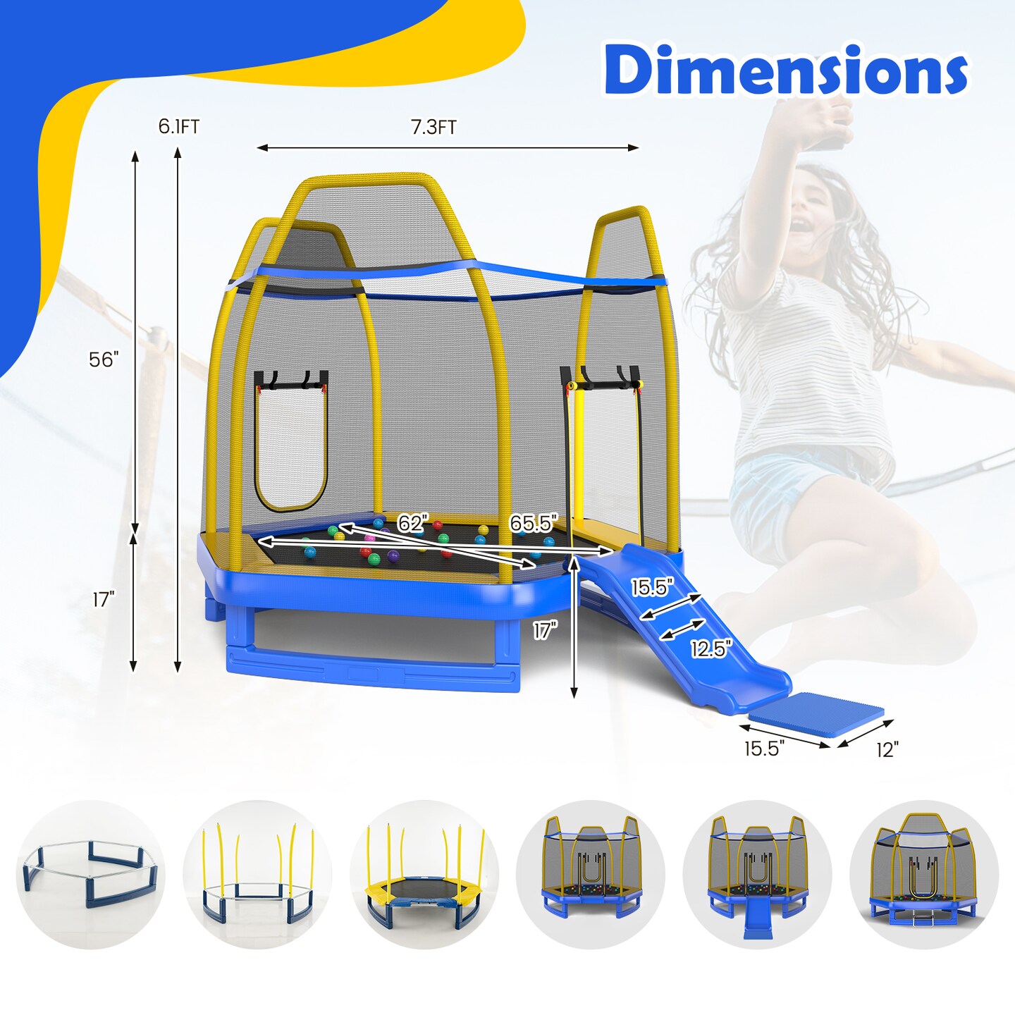 Trampoline with Ladder and Slide for Indoor and Outdoor