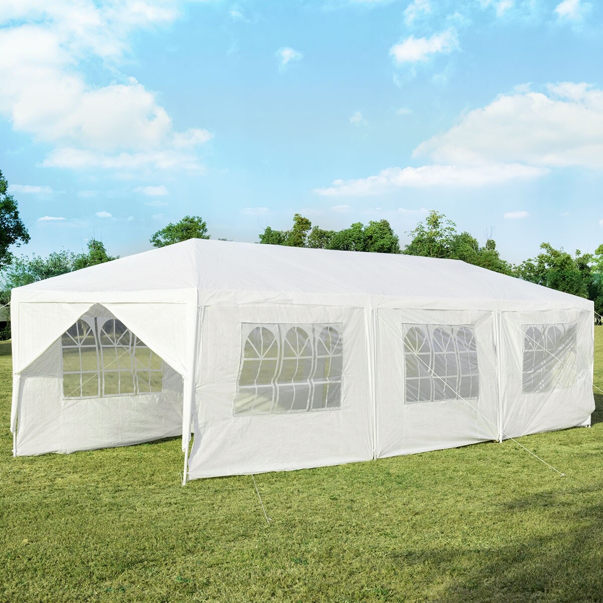 White 10x30 ft Outdoor Canopy Tent Heavy Duty Steel Frame 8 Removable Sidewalls