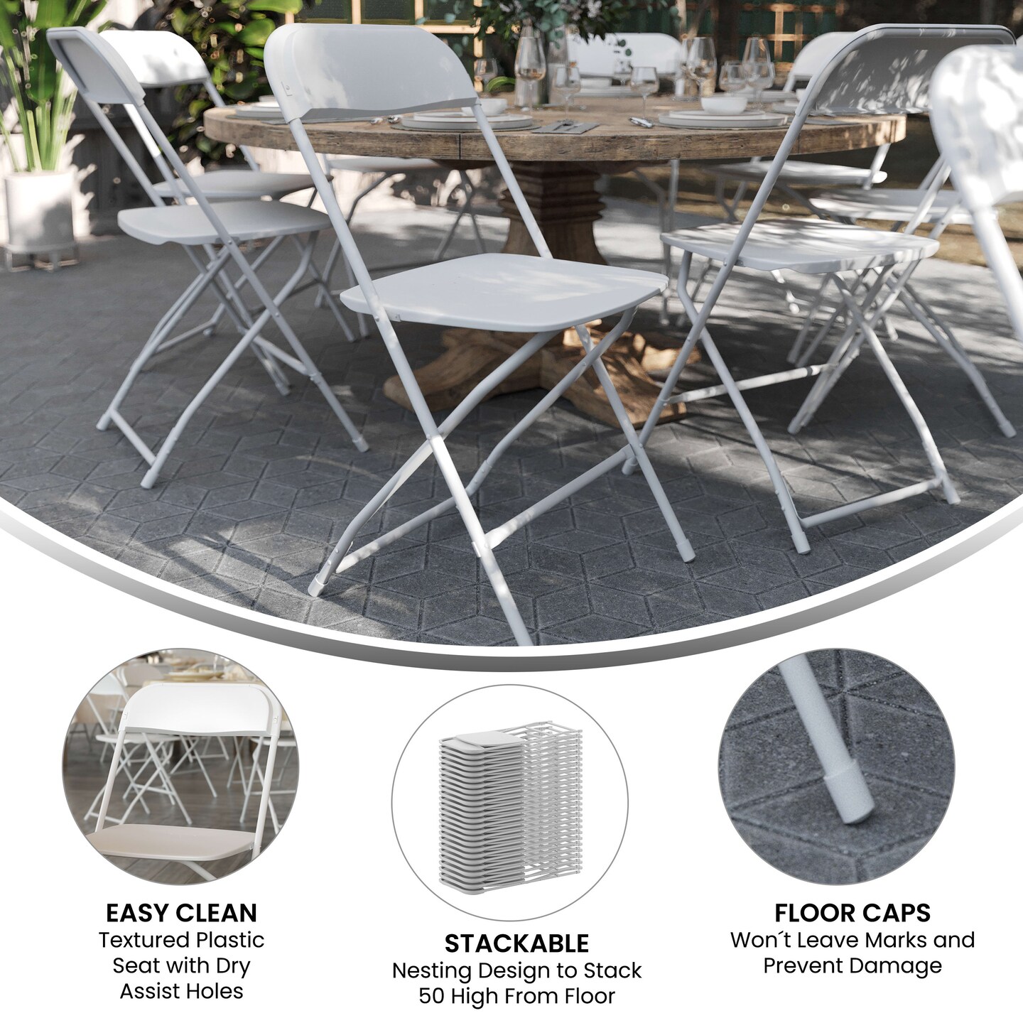 Emma and Oliver Plastic Folding Chair - 4 Pack 650LB Weight Capacity
