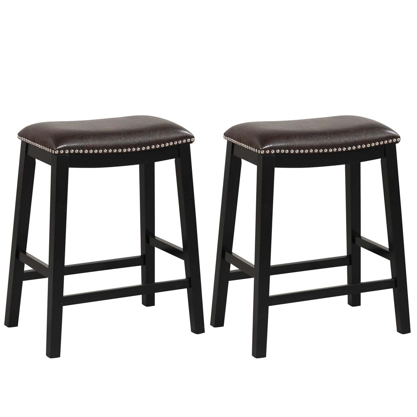 Costway 26-Inch Bar Stool Set of 2 Counter Height Saddle Stools with Upholstered Seat Brown/Black/Gray