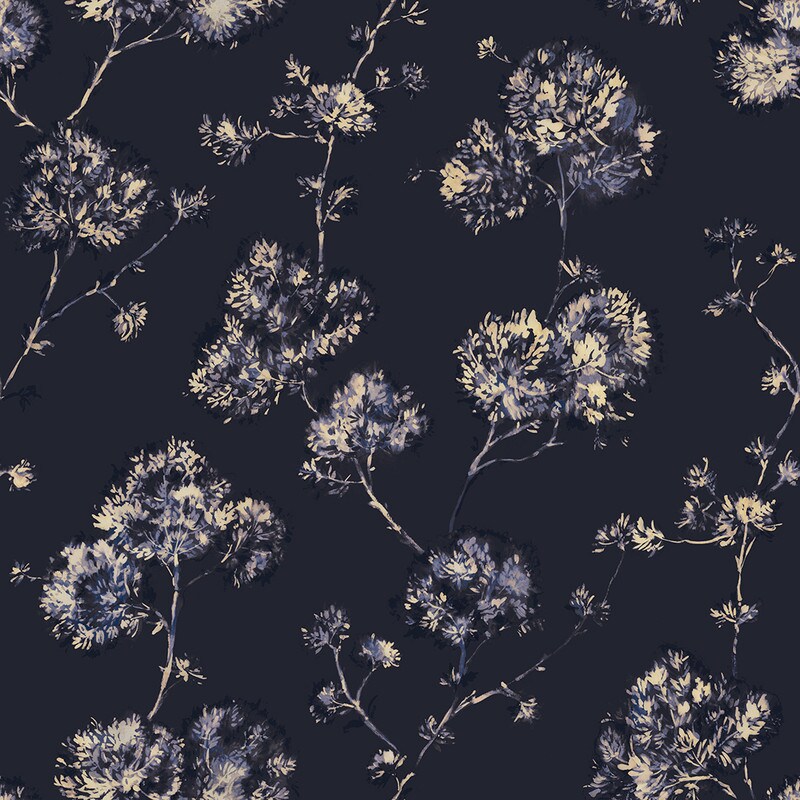 Tempaper Sun-Bleached Floral Peel and Stick Wallpaper Midnight Blue/Yellow