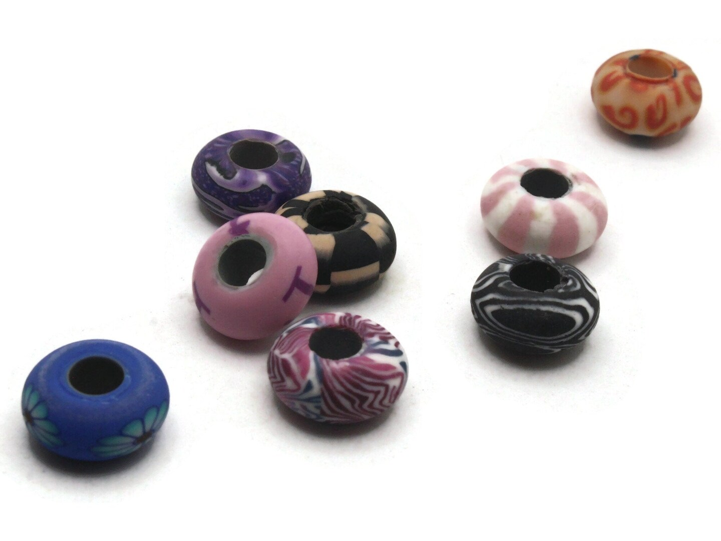 8 14mm Assorted Rondelle Polymer Clay Large Hole Beads