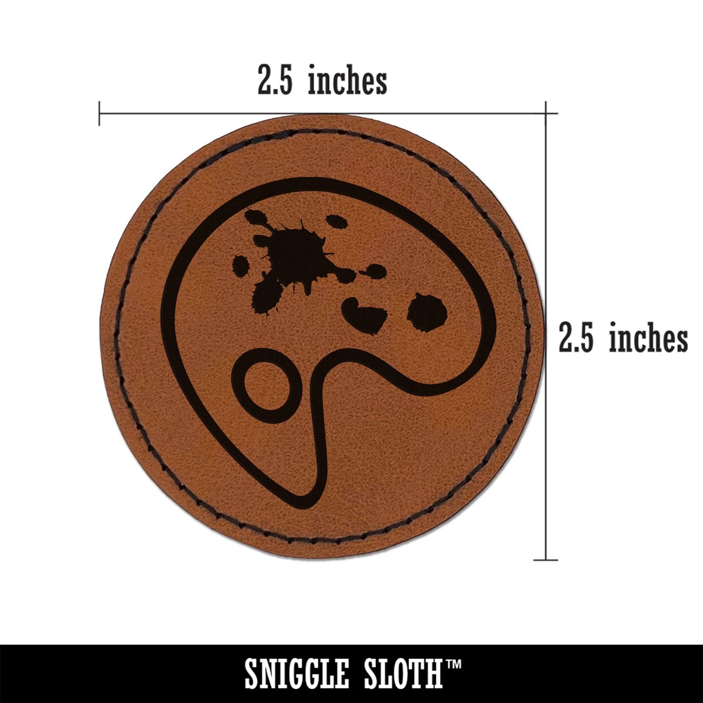 Painter Painting Artist Palette Abstract Round Iron-On Engraved Faux Leather Patch Applique - 2.5&#x22;