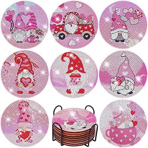 XEFINAL 8 PCS Valentines Day Diamond Paintings Coasters Diamond