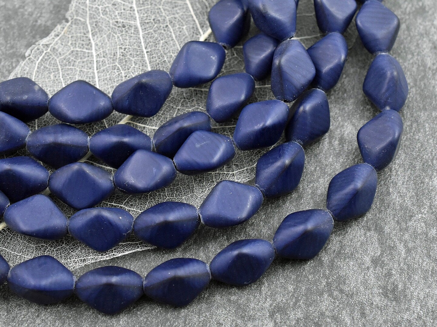 *13* 11x15mm Matte Navy Blue Tri Oval Beads