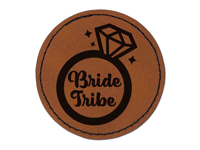 Bride Tribe Engagement Ring Wedding Round Iron-On Engraved Faux Leather Patch Applique - 2.5&#x22;