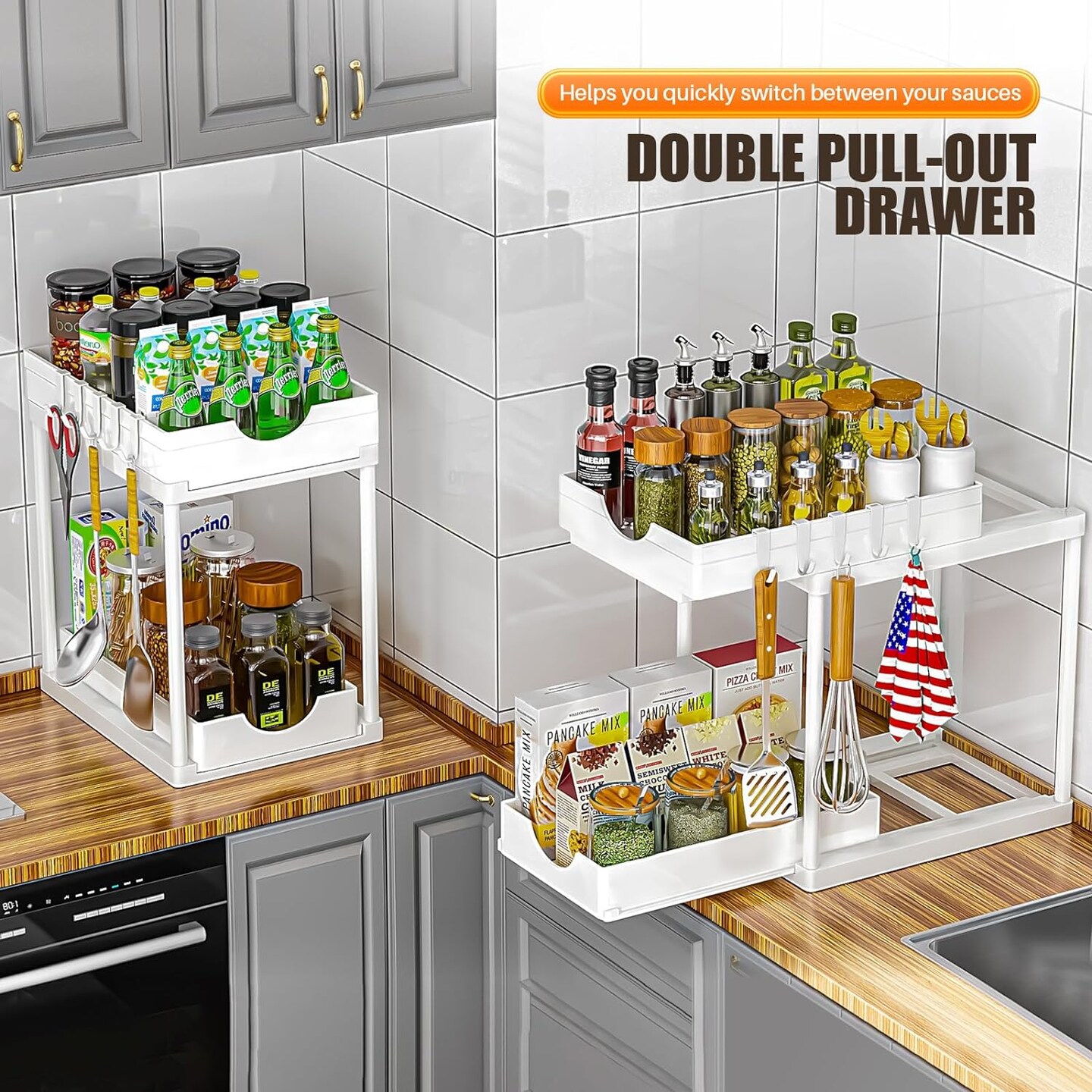  ARSTPEOE 2 Pack Double Sliding Under Sink Organizers