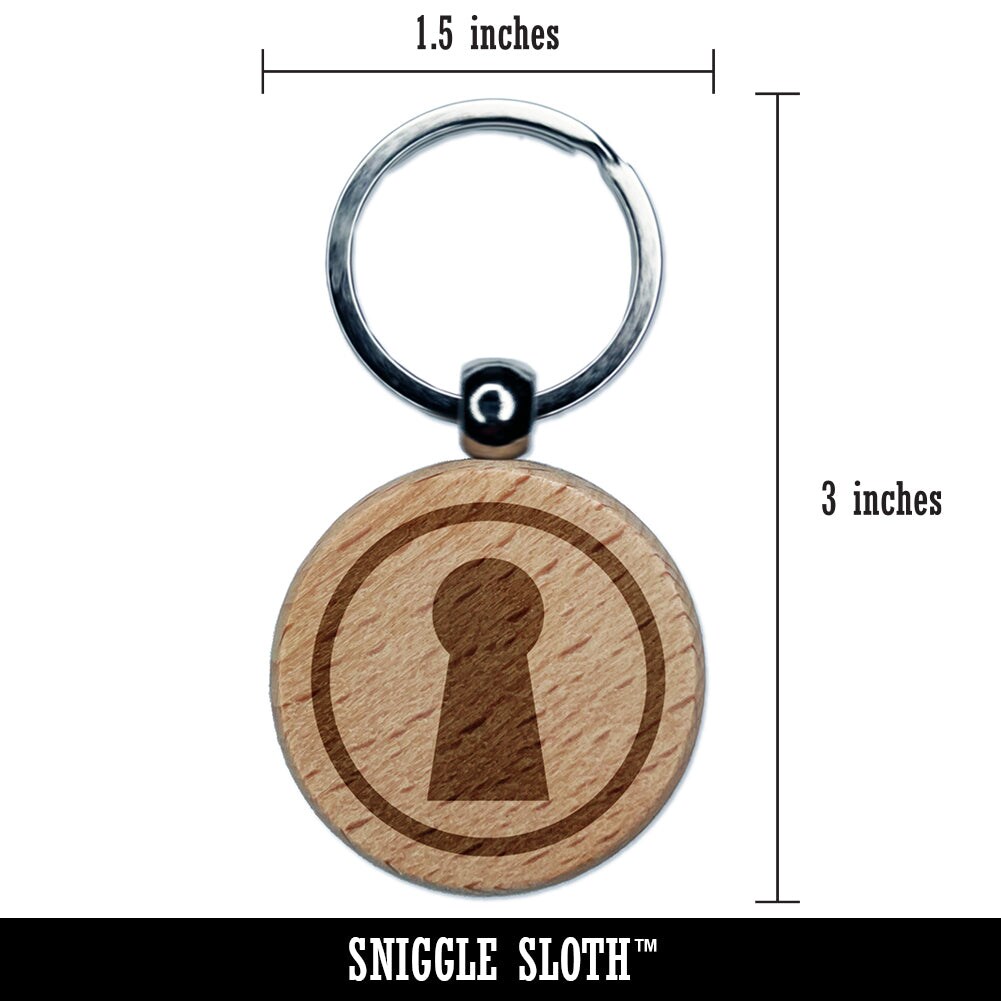 Keyhole Symbol Engraved Wood Round Keychain Tag Charm