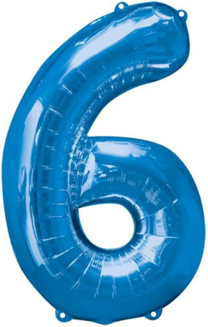 Blue Number 6 Shaped Foil Balloons - 34&#x22; (Pack Of 5) - Premium Quality Party Decorations For Birthdays, Anniversaries &#x26; Special Celebrations