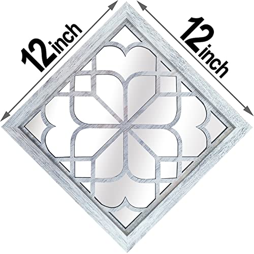 2 Pack Square&#xA0; Wall Mirror,Gorgeous Rustic Farmhouse Accent Mirror,Rustic White Color Entry Mirror for Bathroom Renovation,Bedrooms,Living Rooms and More(12&#x201D;x12&#x201D;)