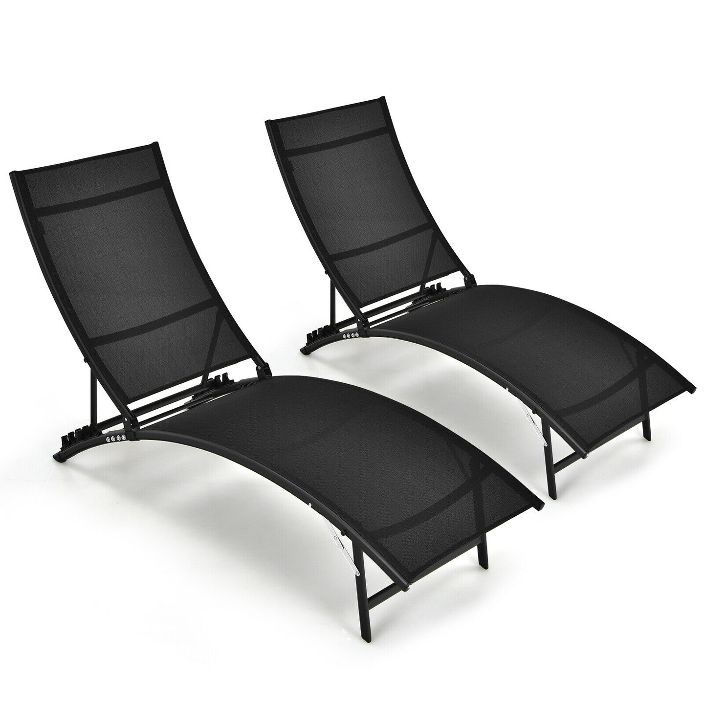 2 Pieces Patio Folding and Stackable Chaise Lounge Chair with 5