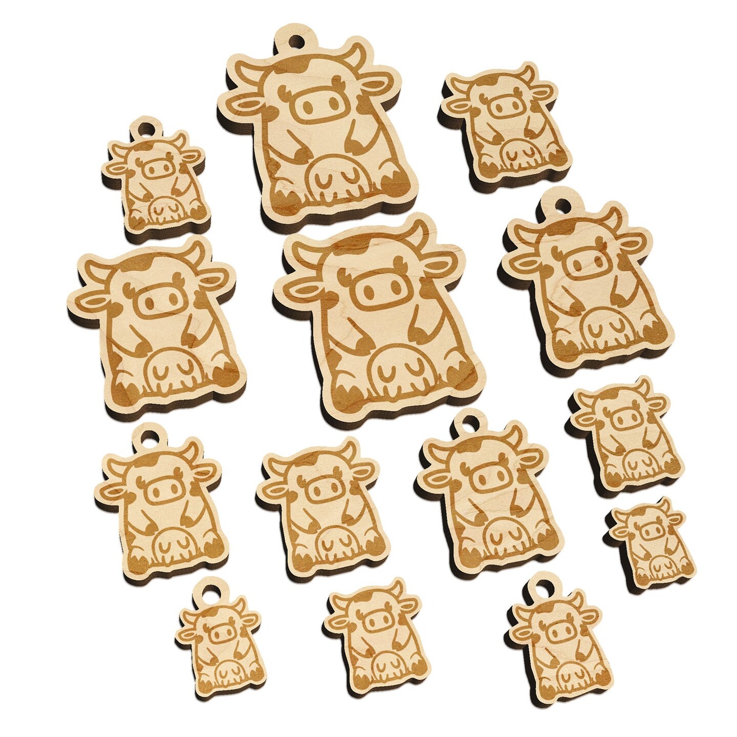 Cute Spotted Cow Sitting Mini Wood Shape Charms Jewelry DIY Craft