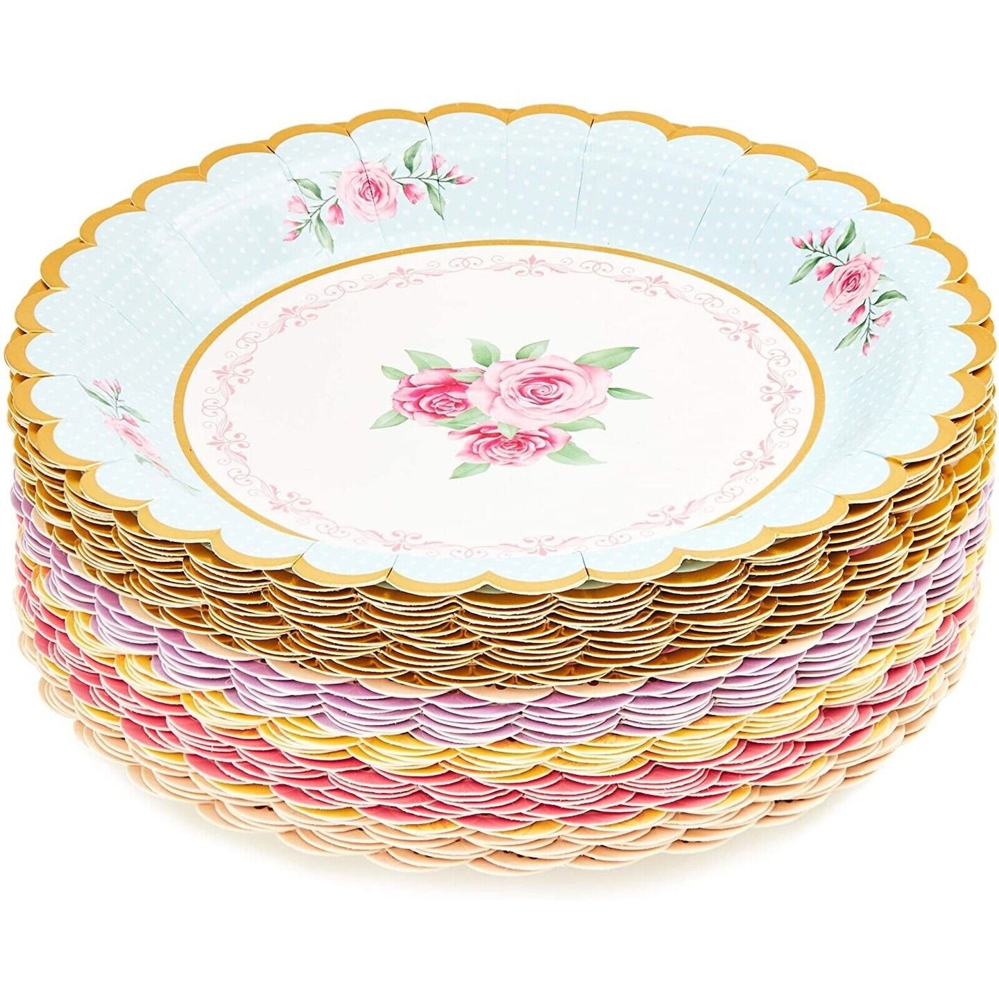 48 Floral Paper Plates for Vintage Tea Party, Wedding, Bridal, Baby Shower