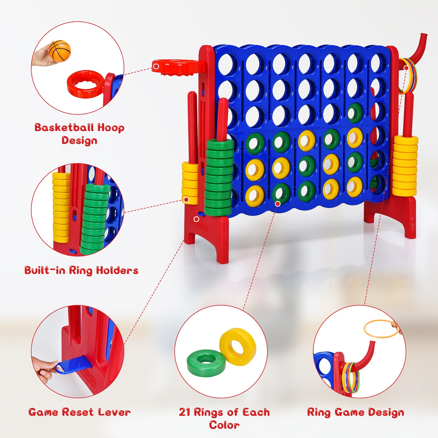 Costway Giant 4 in A Row Storage Bag Carrying Bag for Jumbo 4-to-Score - See Details - Blue + Red