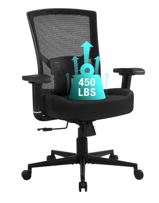Ergonomic High Back Computer Desk Chair for Heavy People with 2D Adjustable Waist Support and Heavy Duty Metal Base Mesh Chair, Black, Big and Tall Office Chair