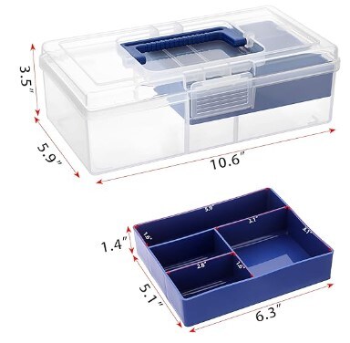 Clear Multipurpose Stationery Storage Box with Handle Plastic Storage Box with Removable Tray (Blue) Handy Sewing Box Art Craft Supply Organizer Home Utility Box