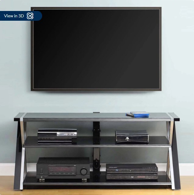 Tempered Glass Shelves on a Black TV Stand for 60&#x22; Flat Panel TVs