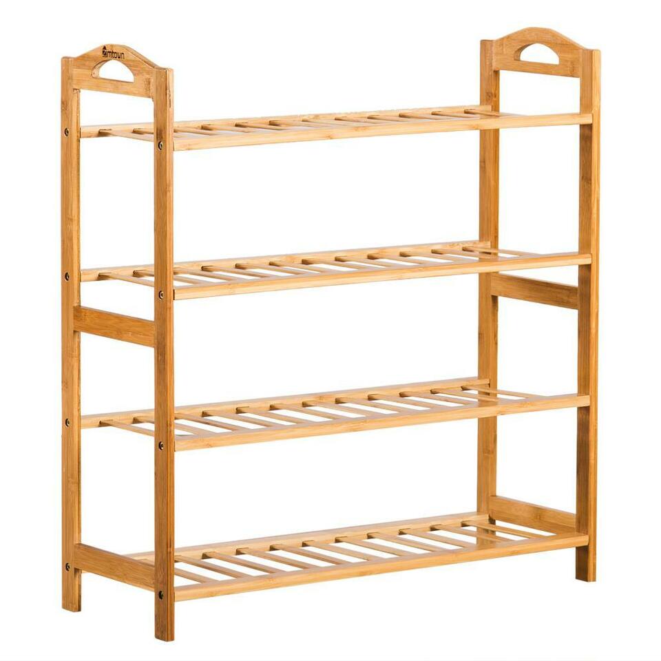 4 Tier Natural Bamboo Wooden Shoe Rack Organizer Stand Storage
