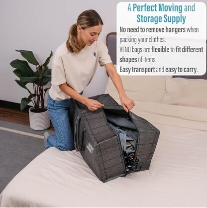 A Pair of Sturdy Extra Large Clear Moving Bags with Backpack Straps, Sturdy Handles and Zippers, Space-Saving Storage Totes that Fold Flat and Serve as an Alternative to Moving Boxes (Set of 2)