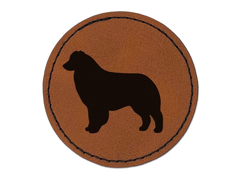 Australian Shepherd Dog Aussie Solid Round Iron-On Engraved Faux Leather Patch Applique - 2.5&#x22;
