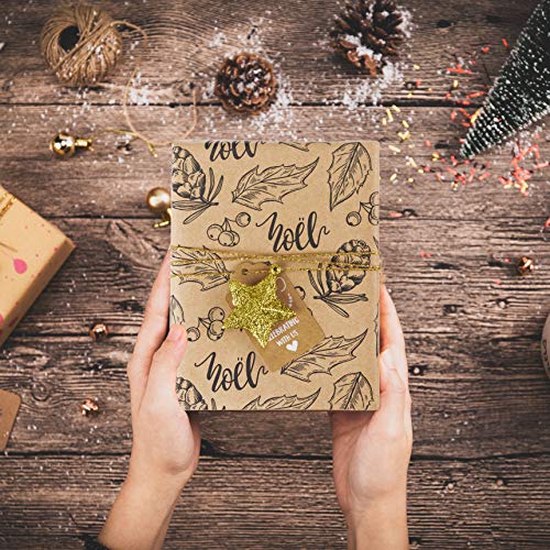 RUSPEPA Christmas Wrapping Paper - Brown Kraft Paper with Black Christmas Elements Print Paper - 4 Roll-30Inch x 10 Feet per Roll, Size: 30x10