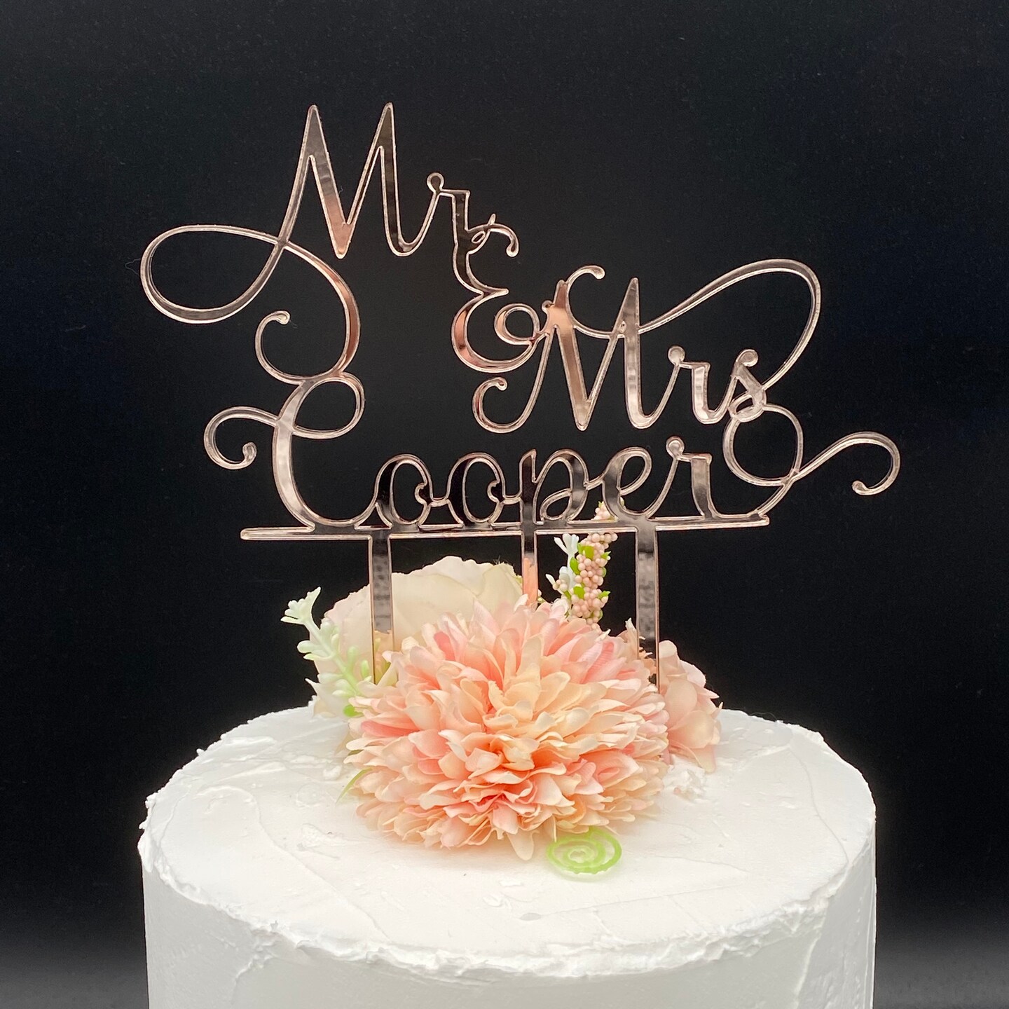 Custom Wedding Name Mr. and Mrs. Cake Topper, Mirror Acrylic in Silver ...