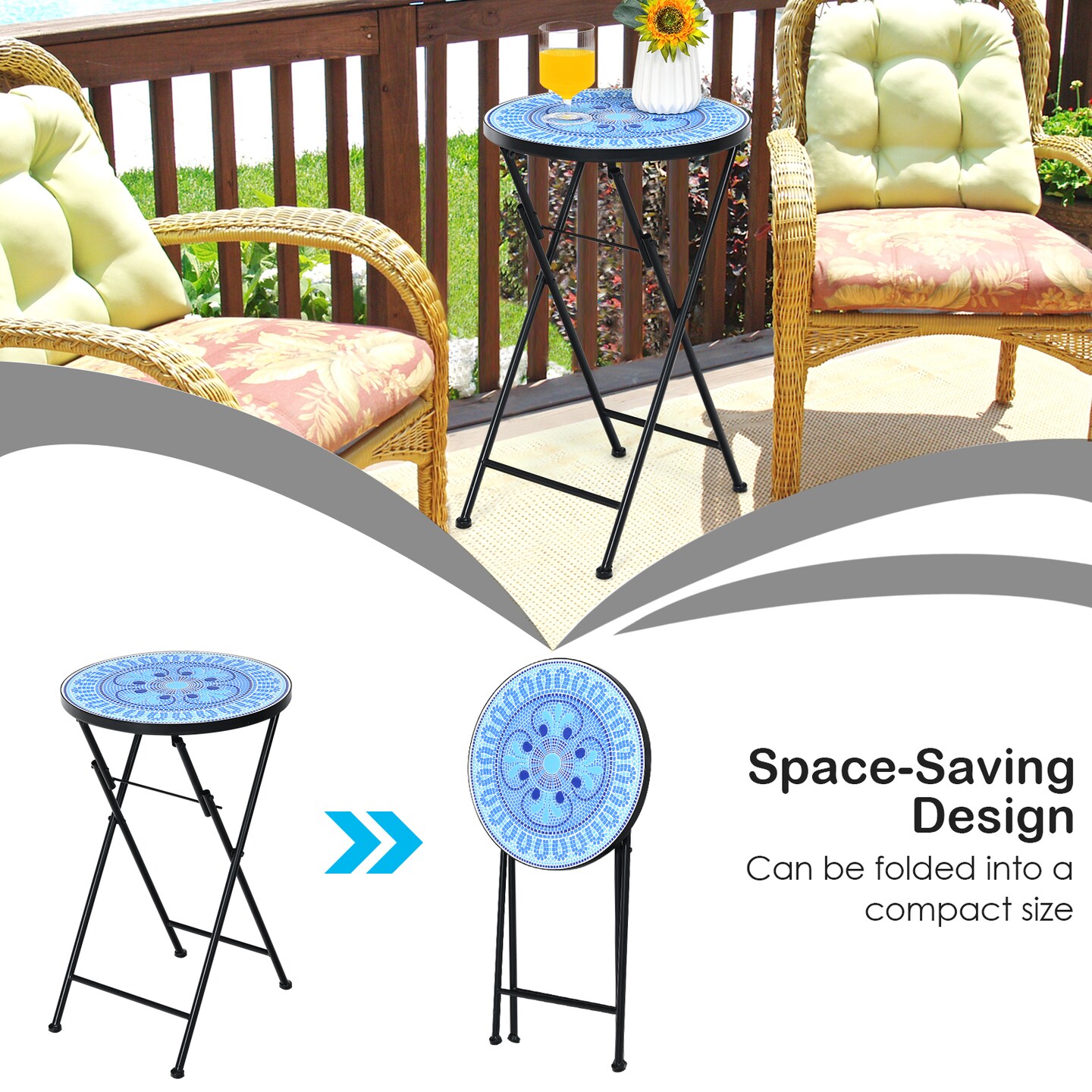 Folding Mosaic Side Table Accent Table