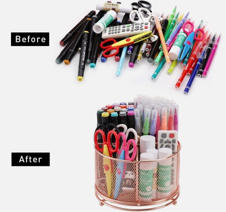 Pencil Holder, 360&#xB0; Rotating Mesh Desk Organizer with 4 Compartments