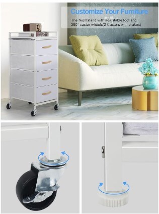 White Nightstand with Rolling Casters for Closet, Entryway, Hallway, Nursery Room, Small Storage Dresser for Bedroom 4 Drawer Chest Storage Tower Organiser Unit