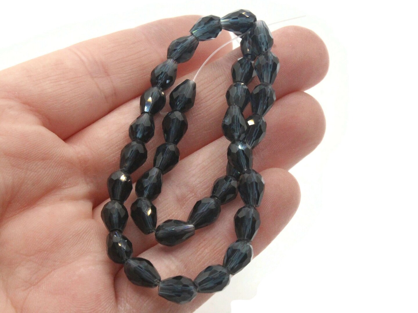 35 8mm Deep Blue Faceted Glass Teardrop Beads