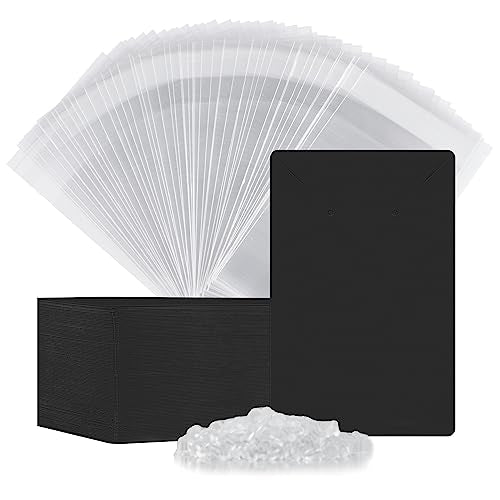 100 Pieces Earring Cards, Set Jewelry Making Supplies Earring Holder Cards 200 Pcs Earring Backs and 100 Jewelry Packaging for Earrings Necklace Jewelry Display, Jewelry Bags 3.5x2.4 Inches (Black)