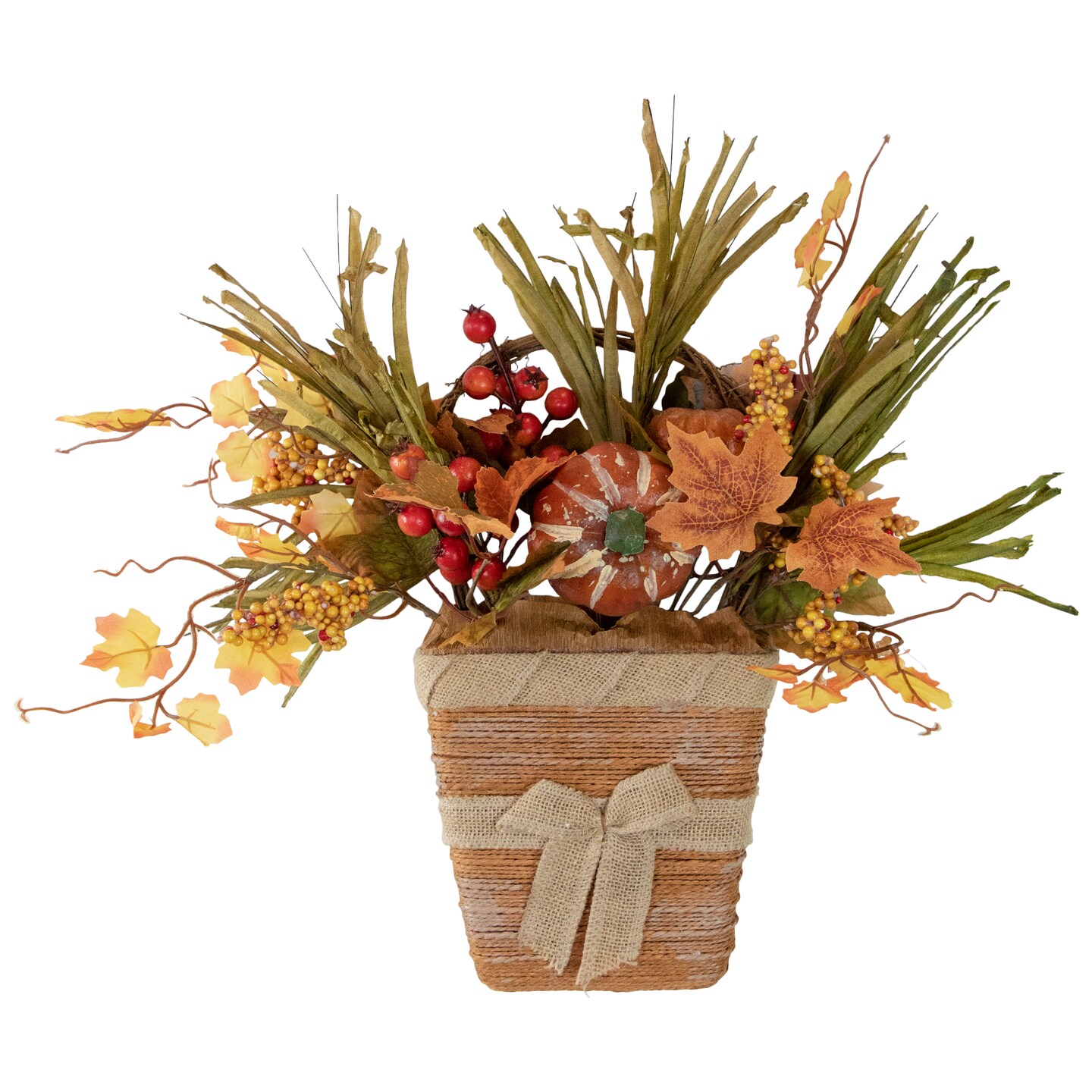 Northlight 19&#x22; Artificial Fall Harvest Foliage with Bow Wall Basket