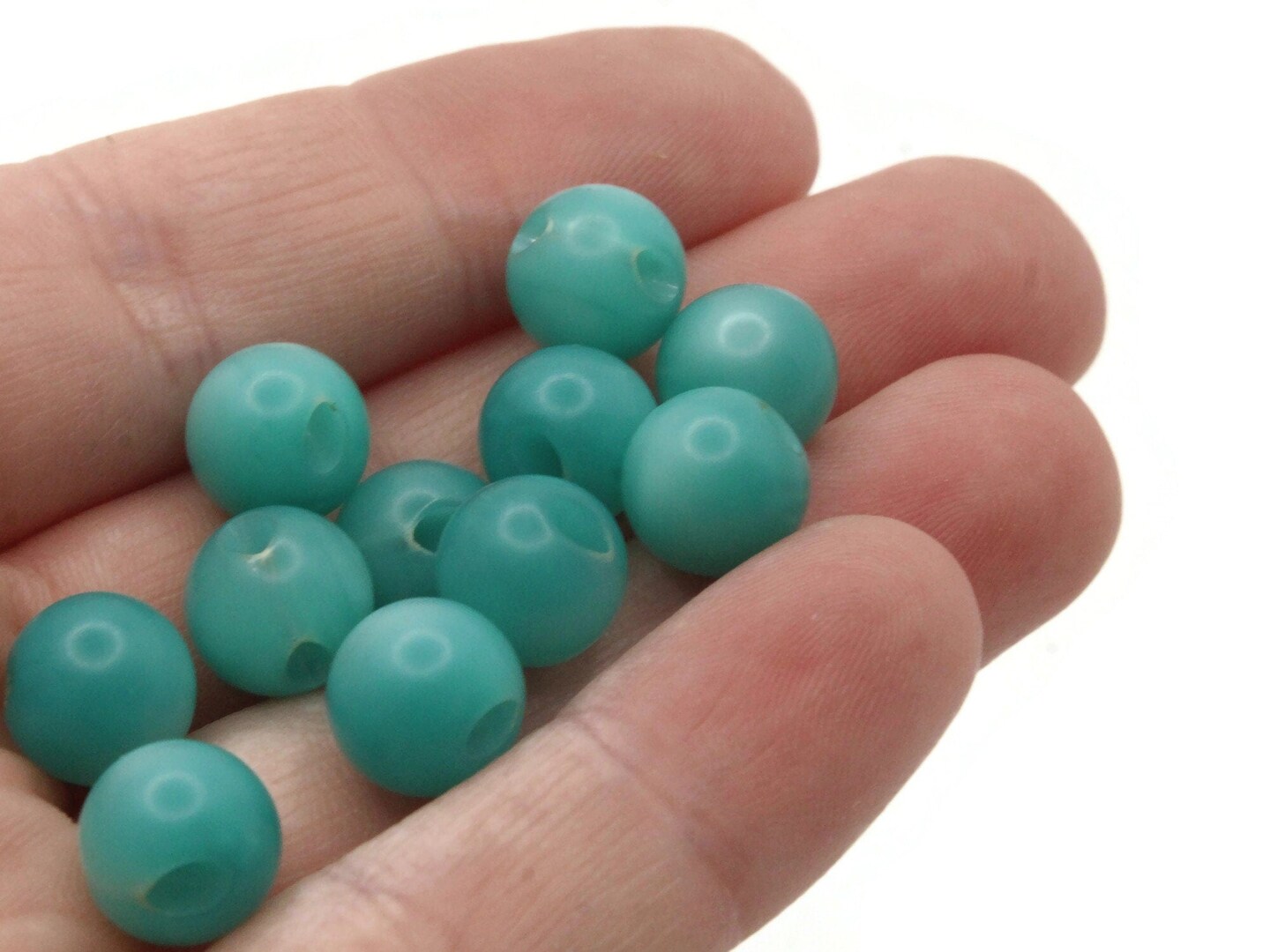 12 9mm 3/8 Inch Green Vintage Moonglow Lucite Round Ball Buttons