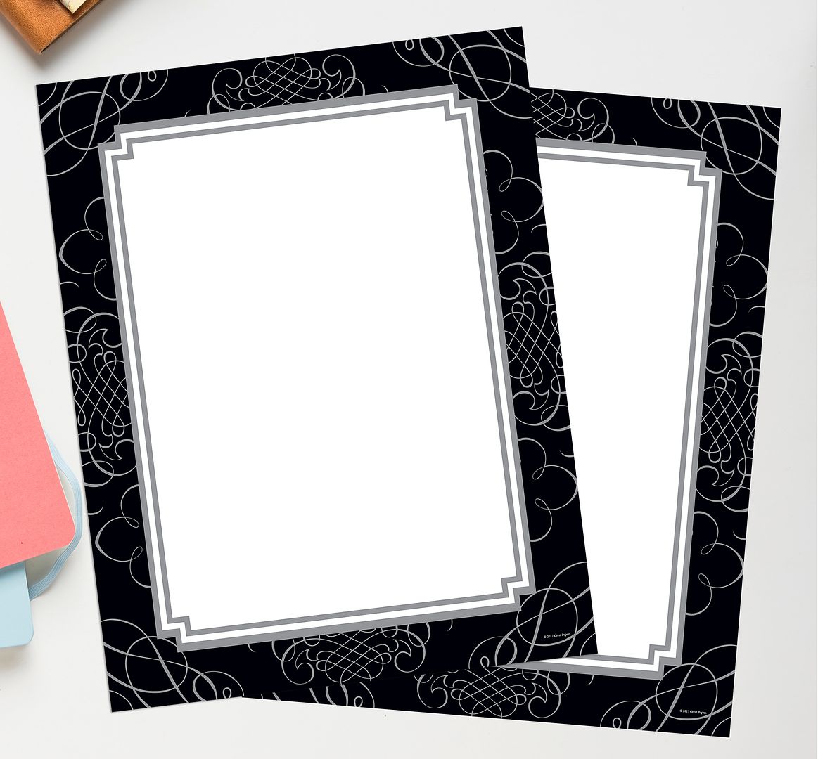 Great Papers! Black and Silver Scrolls Stationery Letterhead, Invitations and Announcements, Printer Friendly, 8.5"x11", 80 Pack