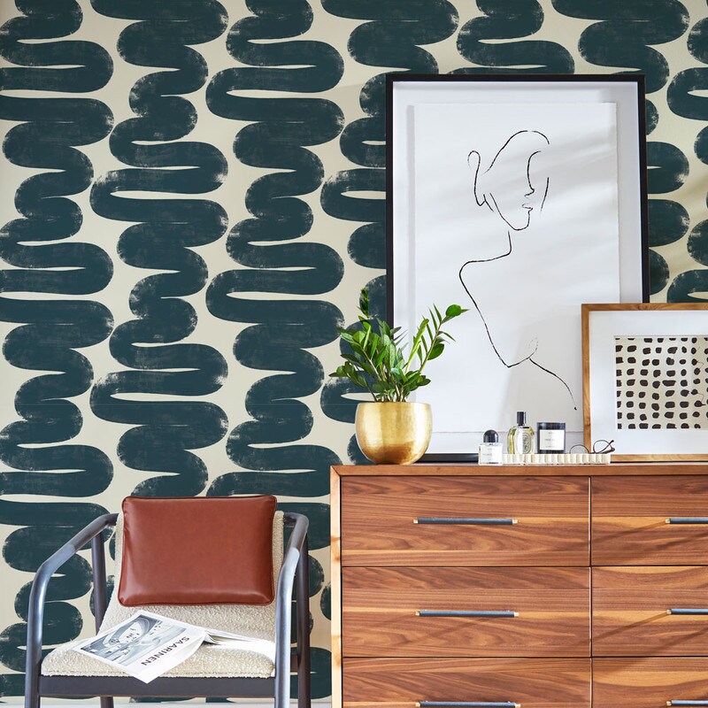 Tempaper Wiggle Room by Bobby Berk Peel and Stick Wallpaper Blue/Cream
