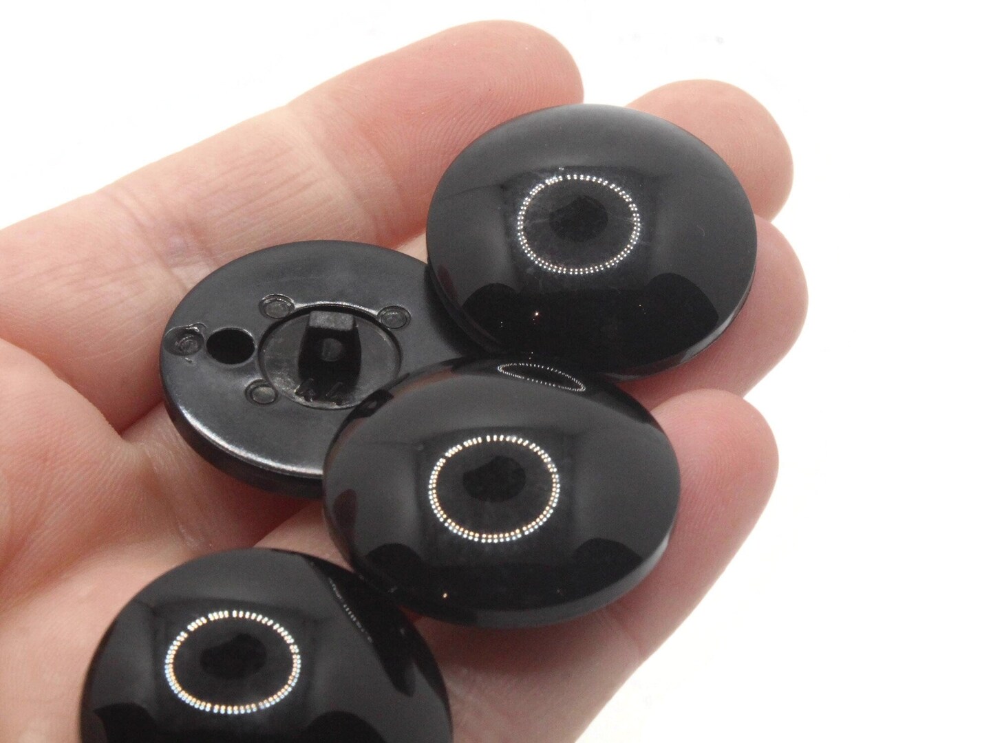 4 27.5mm Vintage Black Plastic Shank Buttons