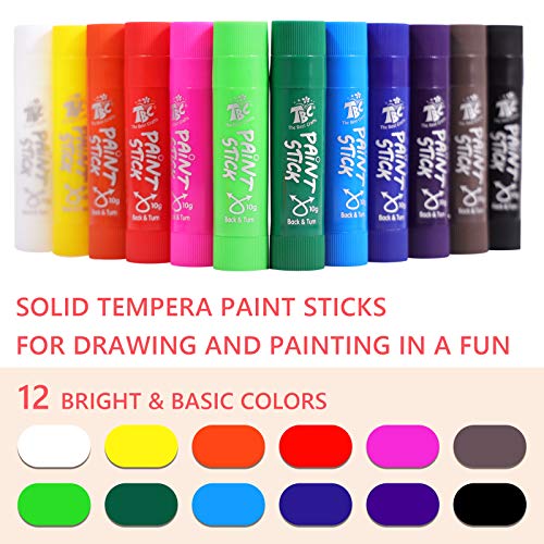 Paint Sticks,12 Classic Colors, Washable Paint, Non-toxic, Tempera Paint Sticks for Kids and Students