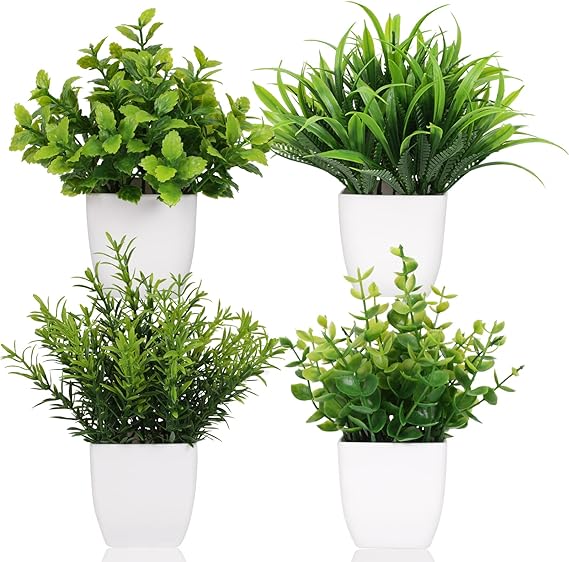 Small Fake Plants Artificial Plastic Plants in Pot Eucalyptus Plant Wheat Grass Shrub Plant Indoor Desk Coffee Table Bathroom Bedroom Home Decoration
